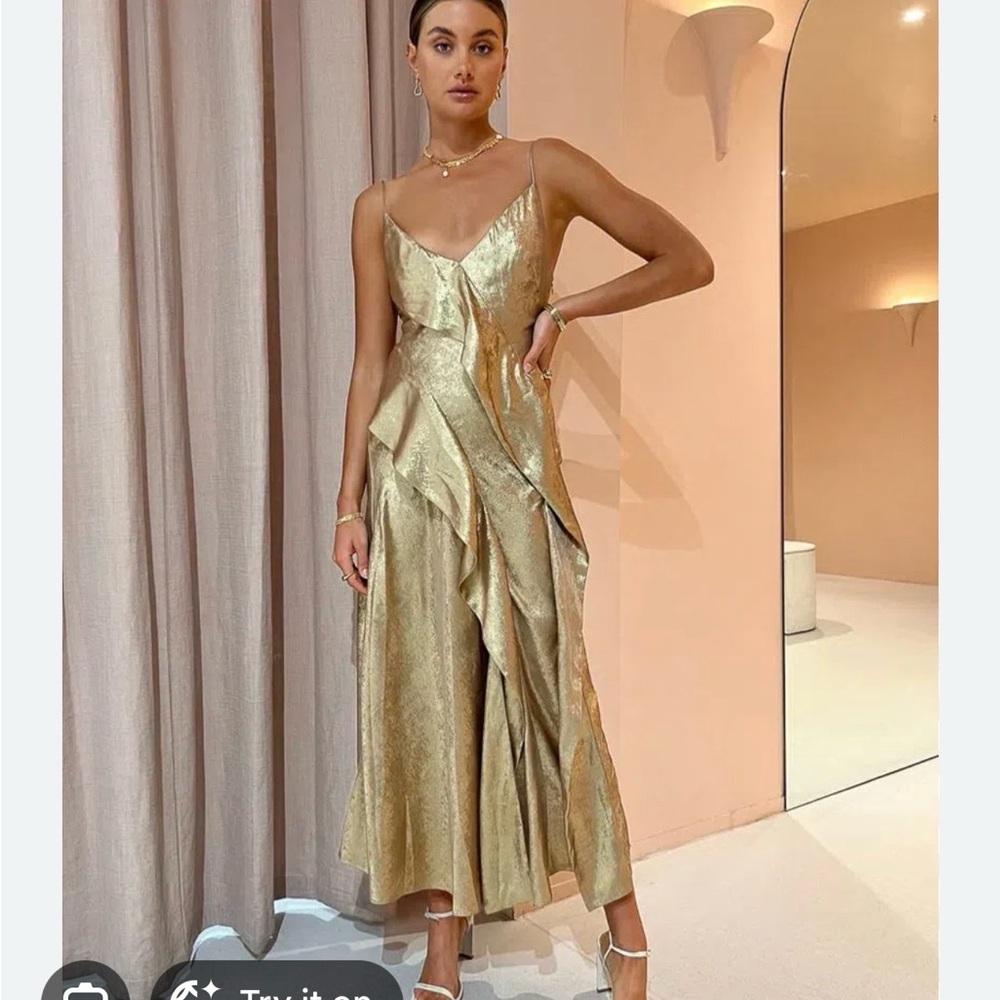 ACLER GOLD MIDI RUFFLE DRESS